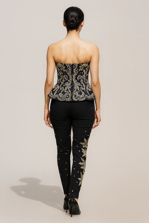 Elegant Black Co-ord Set With Strapless Top And Trousers