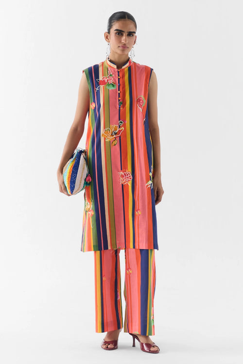 Pink Barcode Kurta And Pants Set