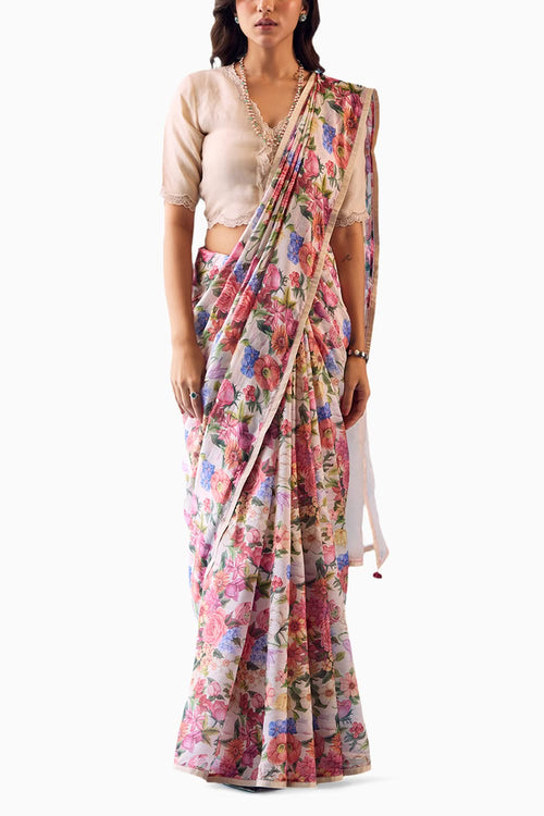 Whimsical Garden Beige Saree