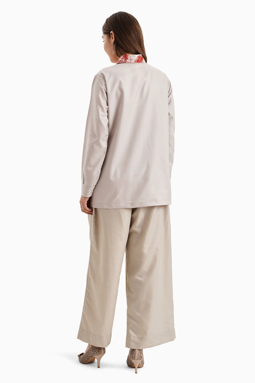 Taupe Cotton Red Marine Mood Panel Shirt