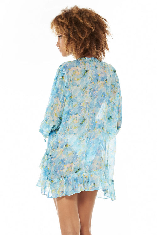 Azure Ruffle Trim Short Dress