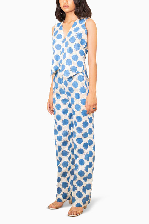 Pisa Blue Polka Waist Coat With Pants