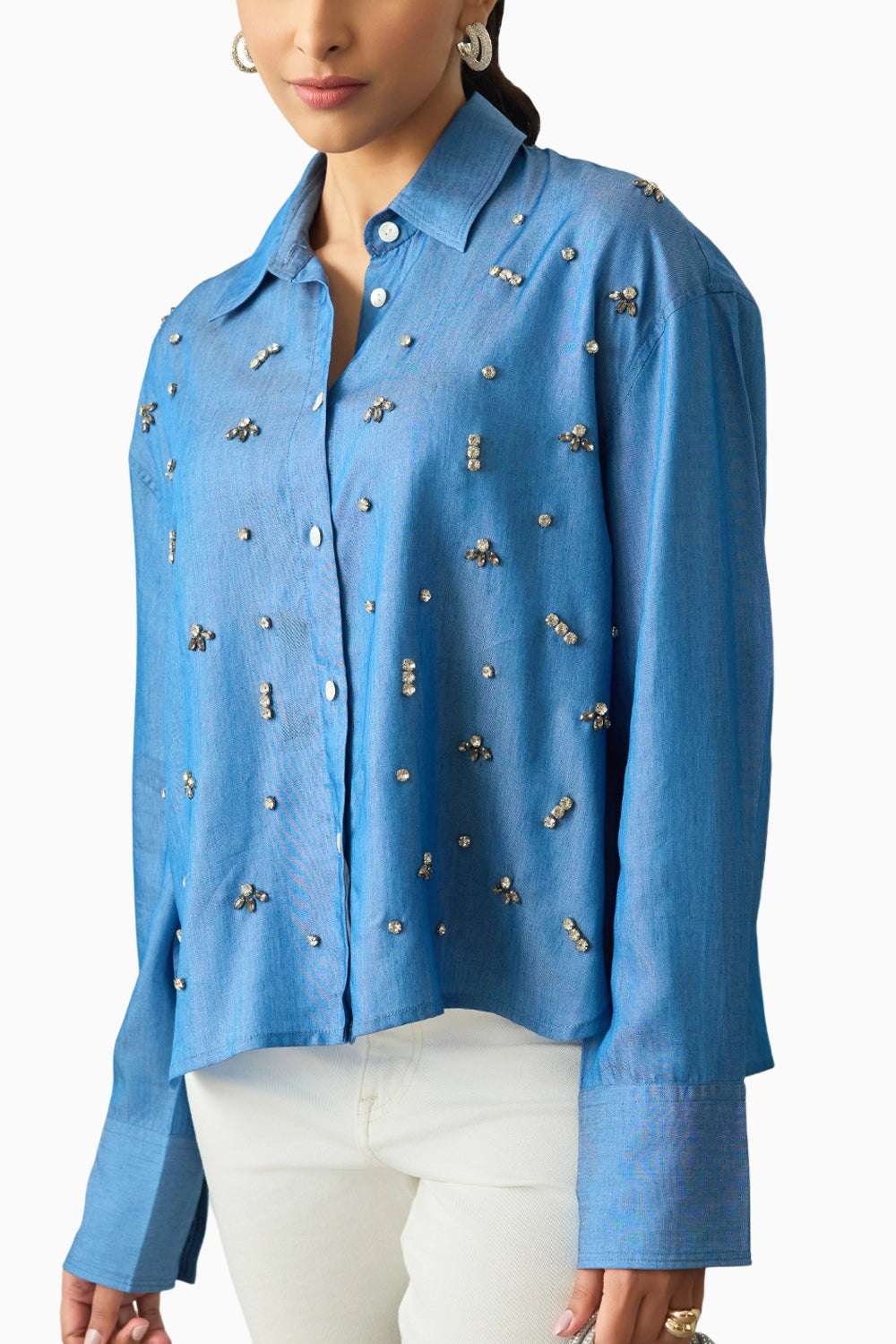 Luxe Embellished Denim Shirt