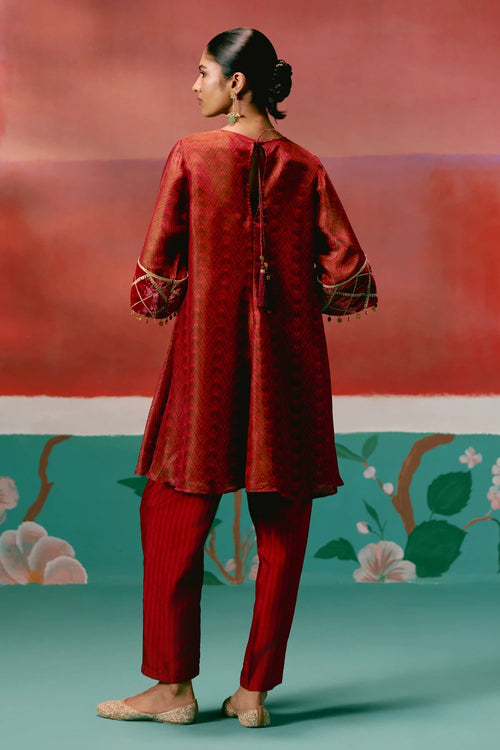 Maroon Embroidered Kurta Set