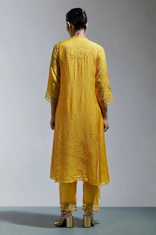Amber Floral Embroidered Crushed Silk Kurta Set