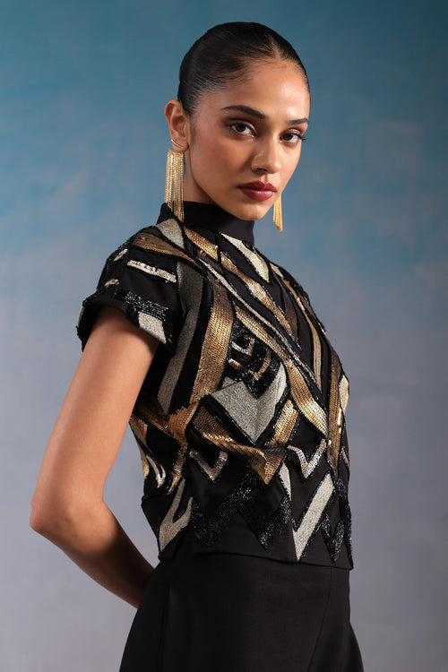 Black and Gold Gatsby Top