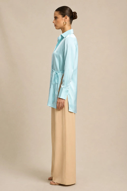 Tropical Breeze Blue Wrap Blouse