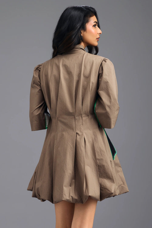 Mud Pleated Mini Dress