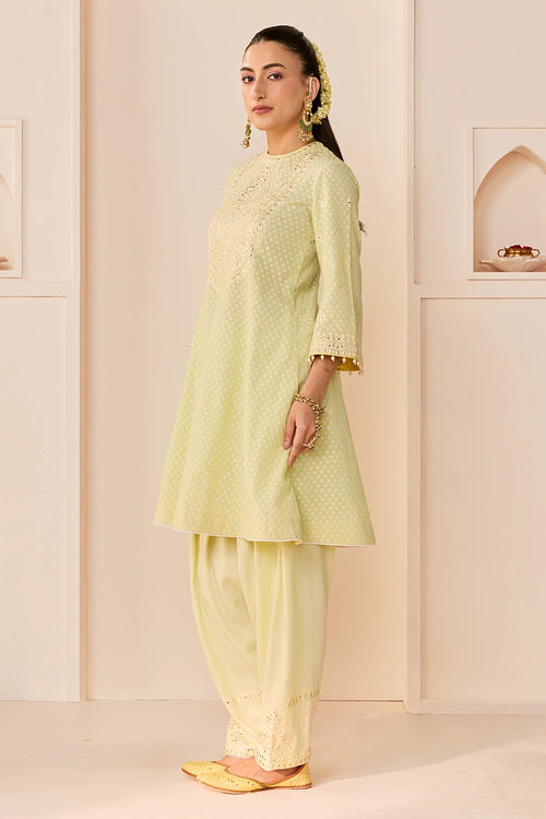 Nida Mint Green Short Choga with Farshi Salwar and Dupatta