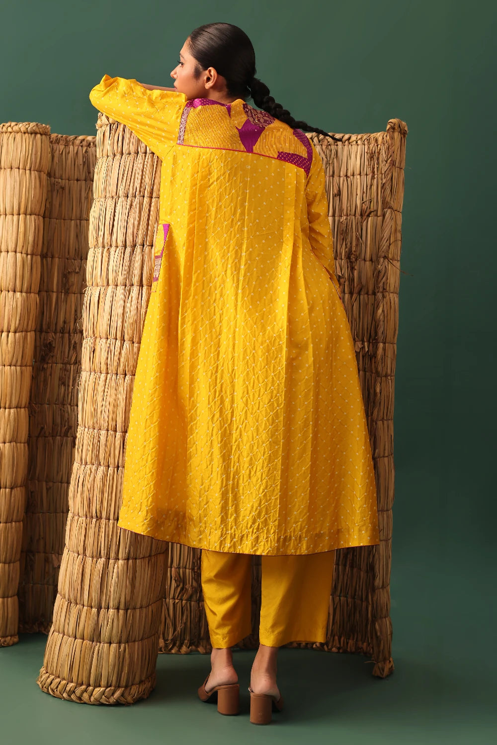 Mustard Patchwork Bandhani Suit Set