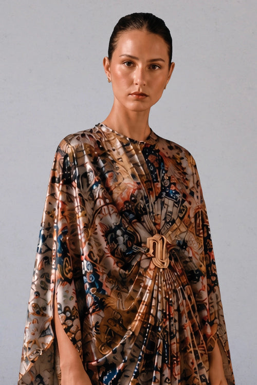 Floral Draped Silk Crepe Midi Dress