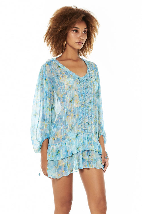 Azure Ruffle Trim Short Dress