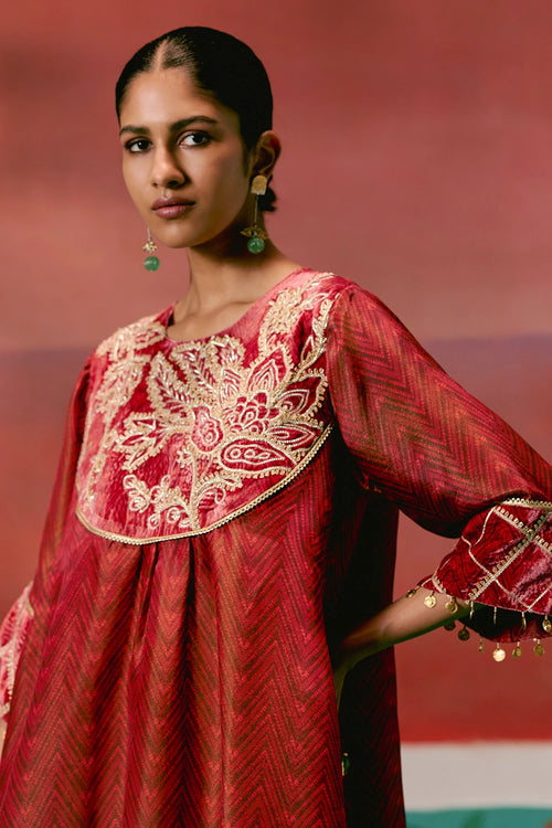 Maroon Embroidered Kurta Set