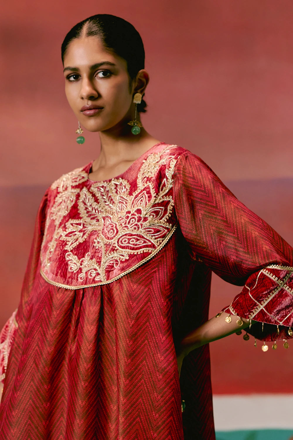 Maroon Embroidered Kurta Set