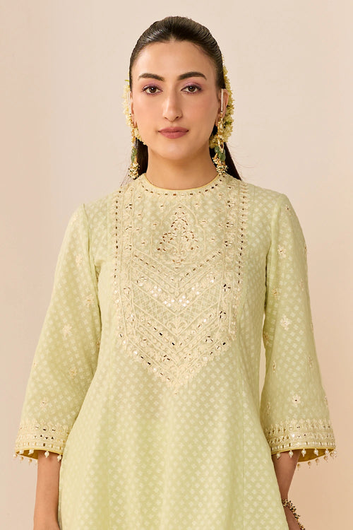 Nida Mint Green Short Choga with Farshi Salwar and Dupatta
