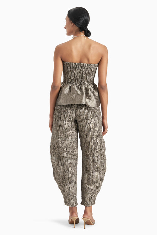 Silver Strapless Babydoll Top With Sculpt Pants