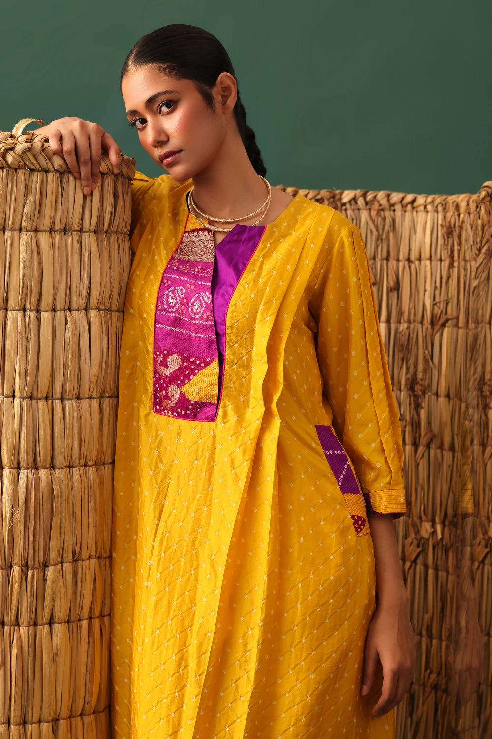 Mustard Patchwork Bandhani Suit Set