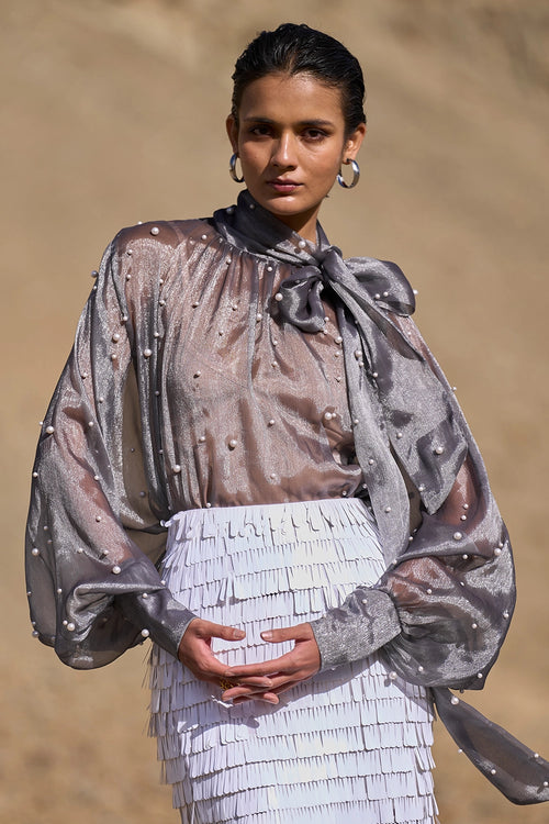 Pearl Embroidered Lamé Blouse