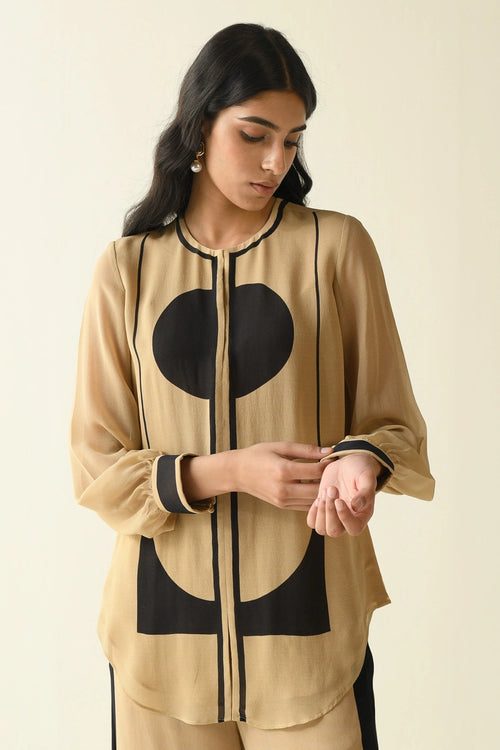 Beige And Black Printed Co-ord Set