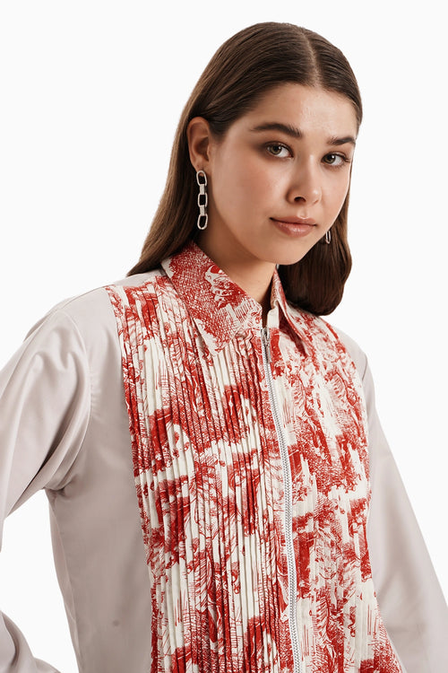 Taupe Cotton Red Marine Mood Panel Shirt