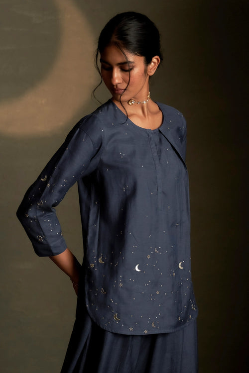 Blue Dusk Chaand Kurti Skirt Set