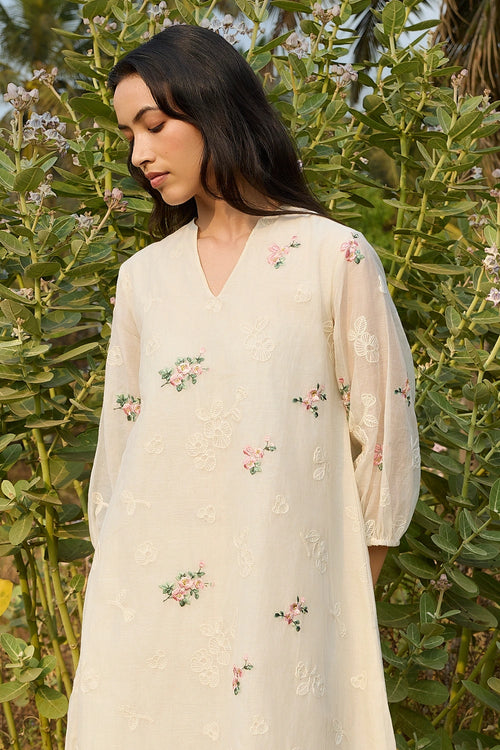 Ivory Thread Embroidered Dress