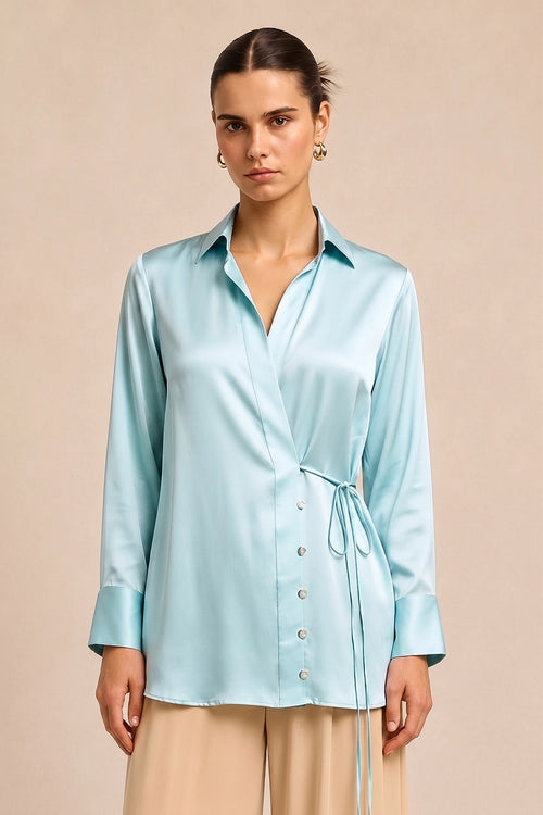 Tropical Breeze Blue Wrap Blouse