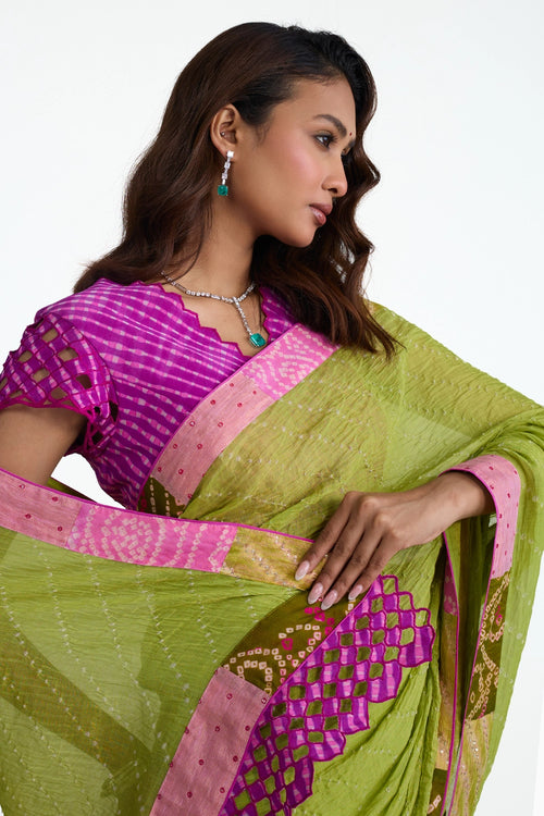 Green Bandhani Chanderi Saree