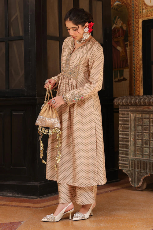 Ahista Ivory Printed Frockstyle Kurta Set With Dupatta