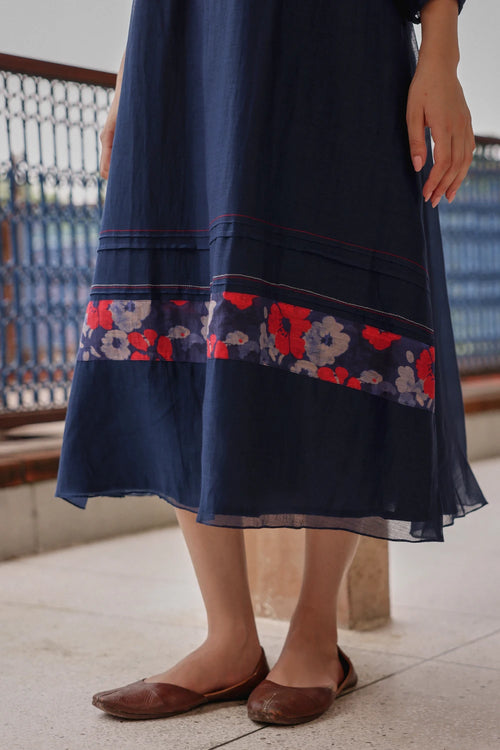 Indigo Bloom Pintuck Dress