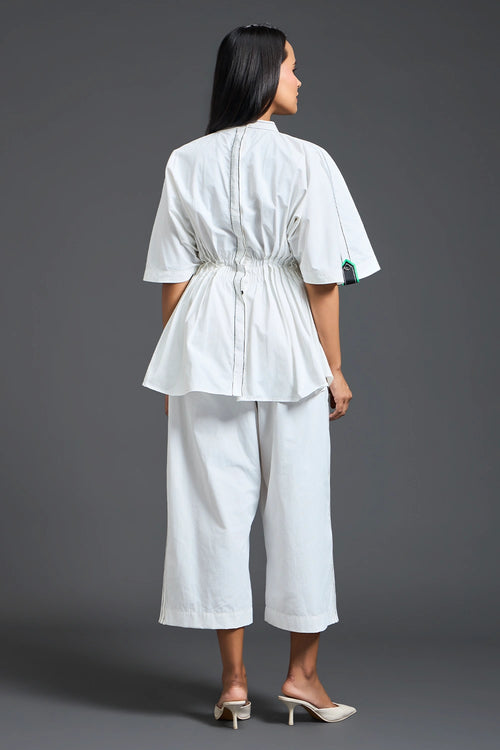 White Smocked Floral Peplum Co-ord Set