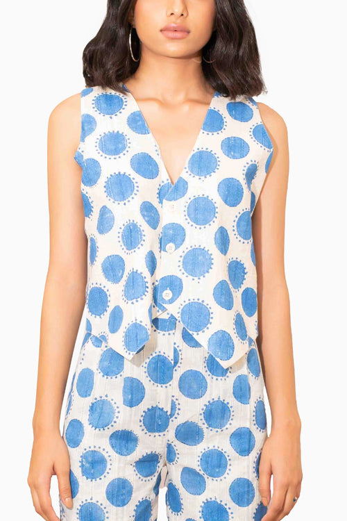 Pisa Blue Polka Waist Coat With Pants