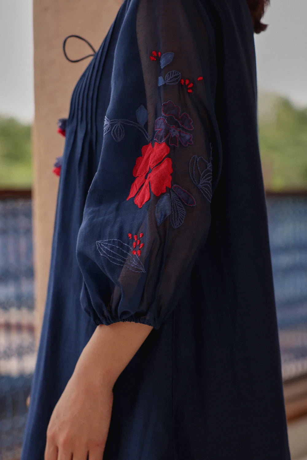 Indigo Bloom Pintuck Dress