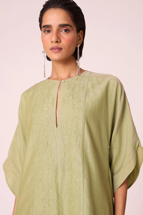 Volya Green Embroidered Dress