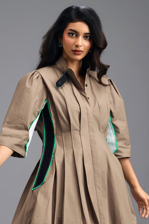 Mud Pleated Mini Dress