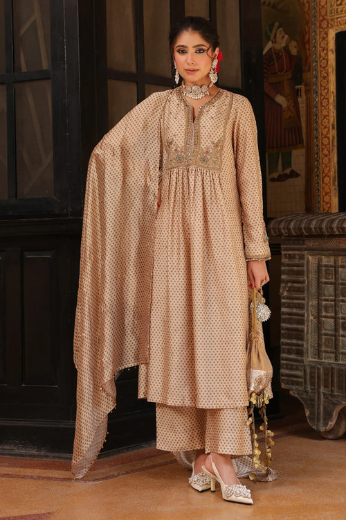 Ahista Ivory Printed Frockstyle Kurta Set With Dupatta