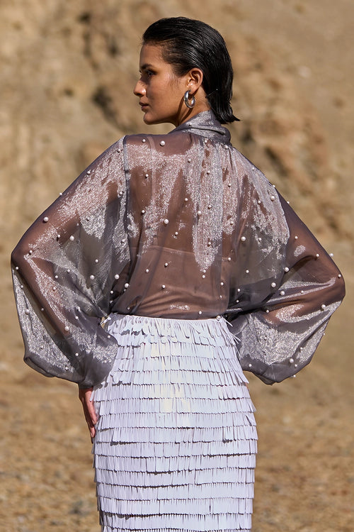 Pearl Embroidered Lamé Blouse