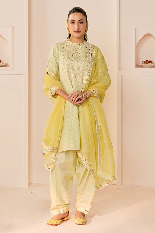 Nida Mint Green Short Choga with Farshi Salwar and Dupatta