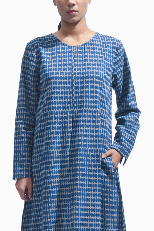 Indigo Block Printed Kurta Set