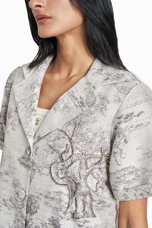 Grey Silk Jacquard Blazer