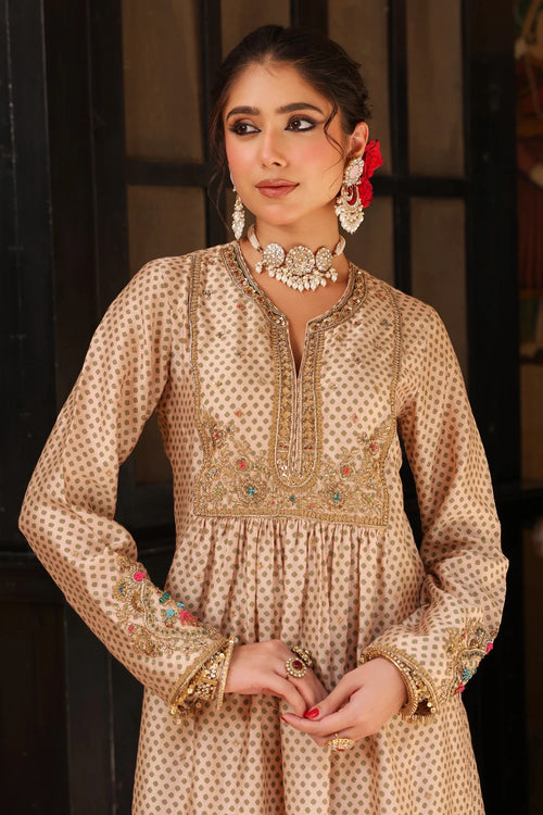 Ahista Ivory Printed Frockstyle Kurta Set With Dupatta