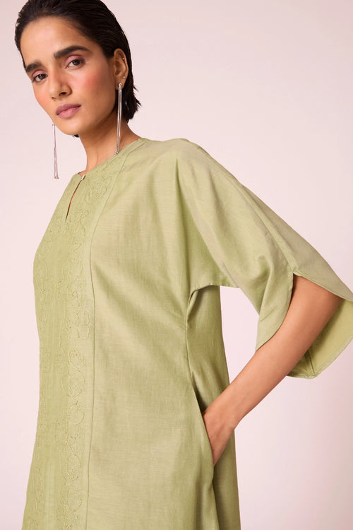Volya Green Embroidered Dress