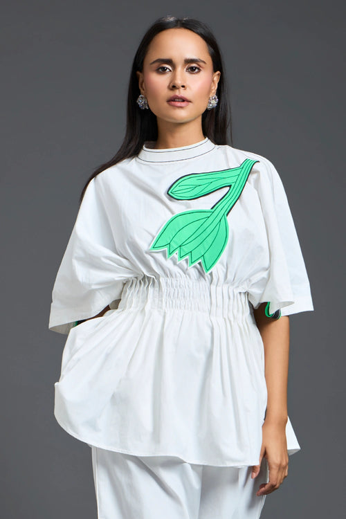 White Smocked Floral Peplum Top