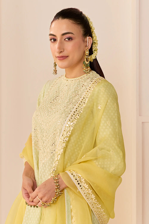 Nida Mint Green Short Choga with Farshi Salwar and Dupatta