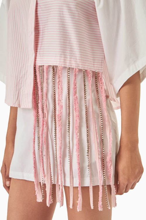 Cotton Pink Tassel Crop Shirt