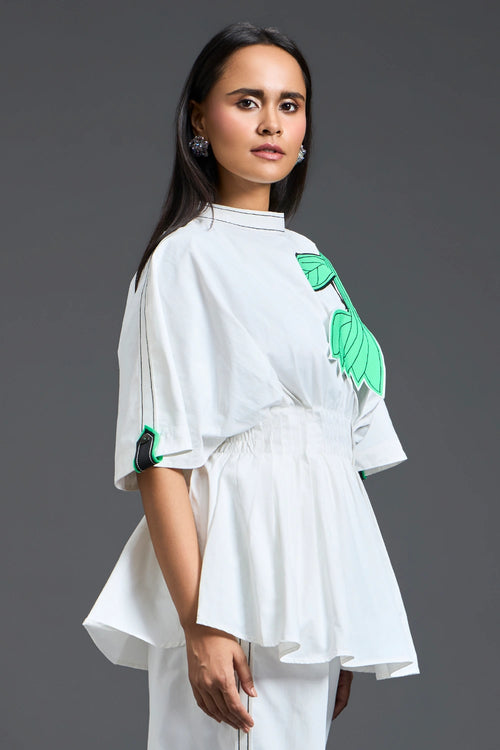 White Smocked Floral Peplum Top
