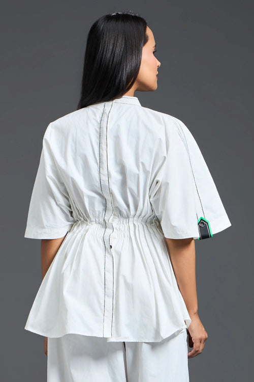 White Smocked Floral Peplum Top