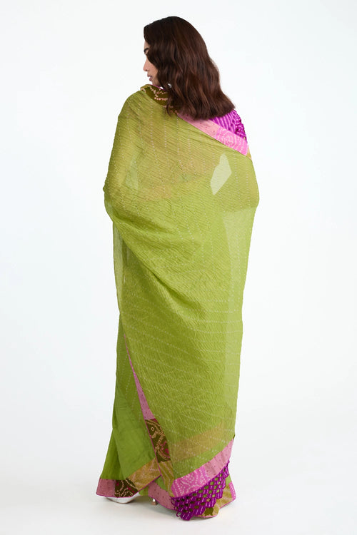 Green Bandhani Chanderi Saree