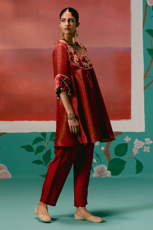 Maroon Embroidered Kurta Set