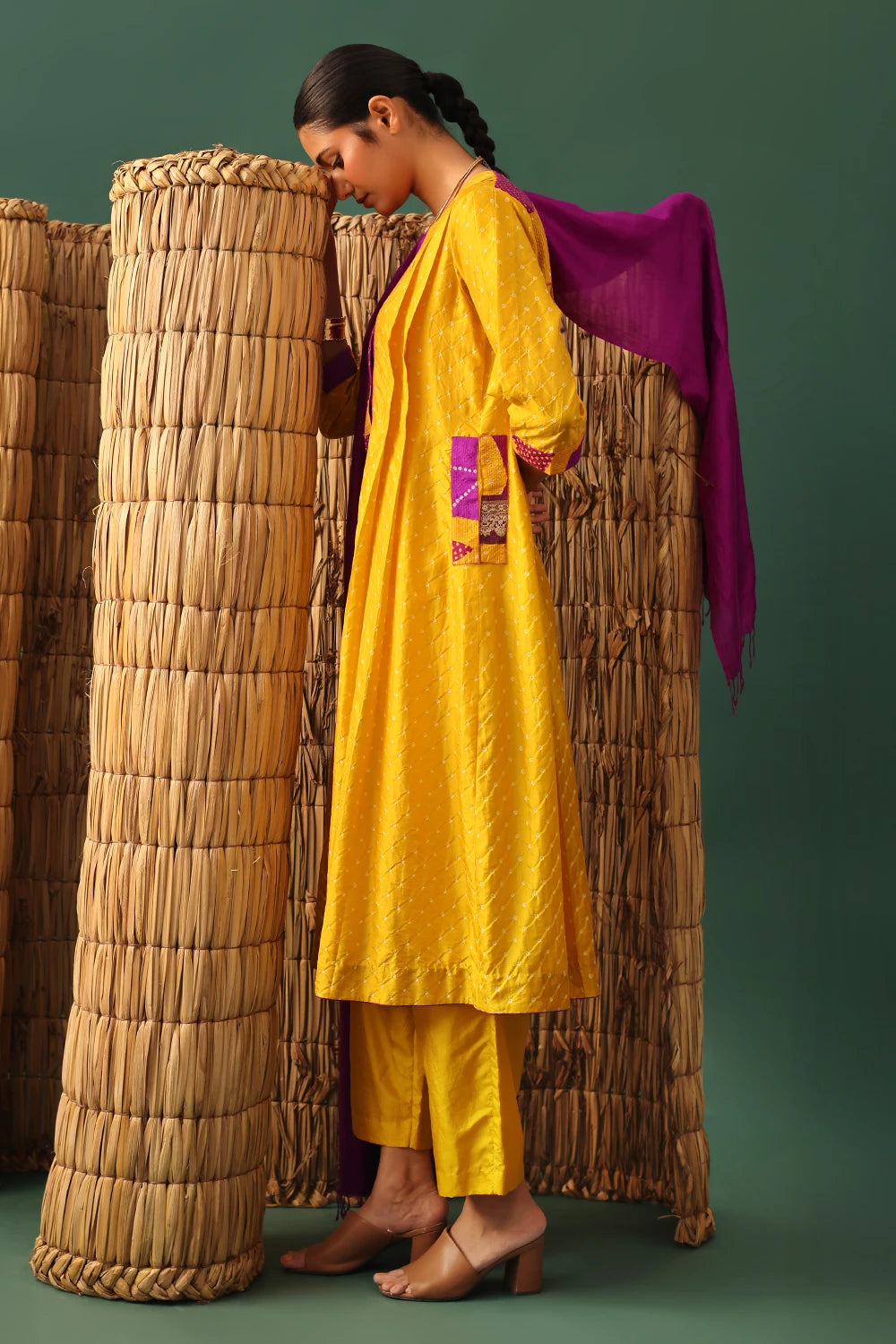 Mustard Patchwork Bandhani Suit Set